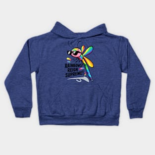 Rainbow Reigns Supreme: A Stylish Dragonfly with Pride Sunglasses Kids Hoodie